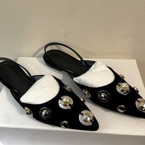Leather sling back jeweled sandal